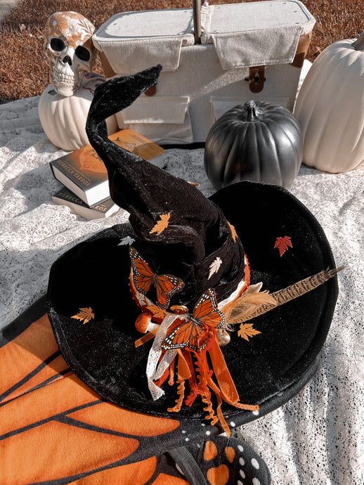 Autumn Witch Hat with Mushrooms- free crystal