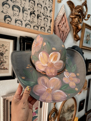 Gray cowgirl hat with pink florals