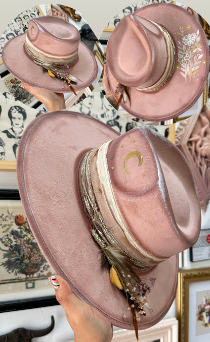 Blush pink white florals outlaw hat