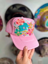 Pink floral trucker hat