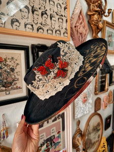 Fox heart shape hat painted top and bottom with beaded hat band