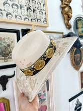 Tattooed outlaw hat with charms (top, front and back)