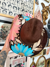 Brown cowgirl hat with turquoise and coral blush pink florals