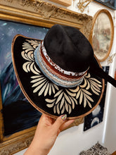 Black, gold and denim cowgirl hat
