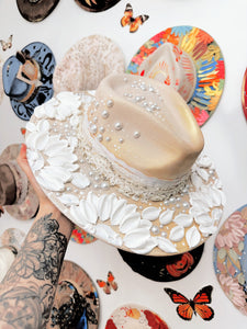 Cream, white and pearls with vintage pin- made to order