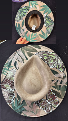 Burgundy and teal butterfly hat top and bottom painted