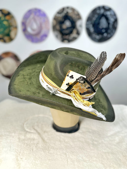 Olive green boho minimalist outlaw hat size large