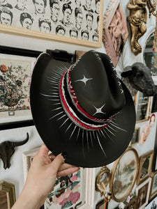 Alternative straw cowgirl hat painted top and bottom size 56 cm