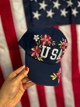 USA red florals baseball cap