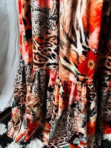 NWT: Extra wide and flowy animal floral print skirt size M-6