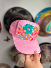Pink floral trucker hat