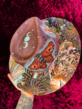 Whimsy leopard and moth: Entire hat painter top and bottom (lightweight jute straw hat)