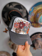 Gray floral trucker hat