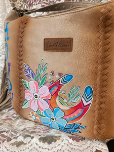 Tan fringe: Howdy tattooed cowgirl crossbody purse