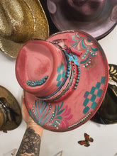 Pink soft velvet with turquoise and silver butterfly outlaw hat