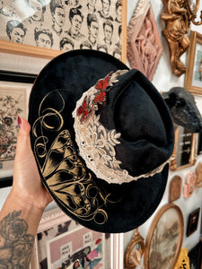 Fox heart shape hat painted top and bottom with beaded hat band
