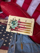 Pink and teal Americana hand painted pouch