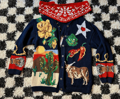 Vintage Hand knit texas cowgirl sweater with removable knit bandana size L