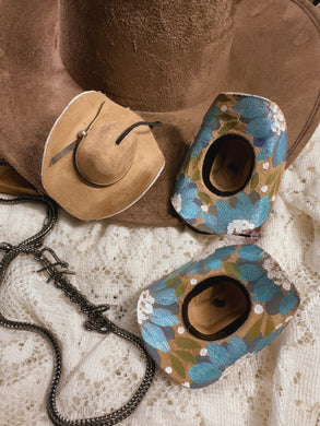 Tan and blue cowgirl hat ornament/ car charm