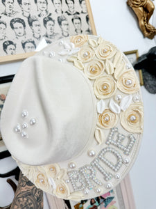 BRIDE IVORY CREAM AND WHITE PEARLS HAT