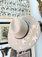 Oatmeal cherry blossom hat with pearls